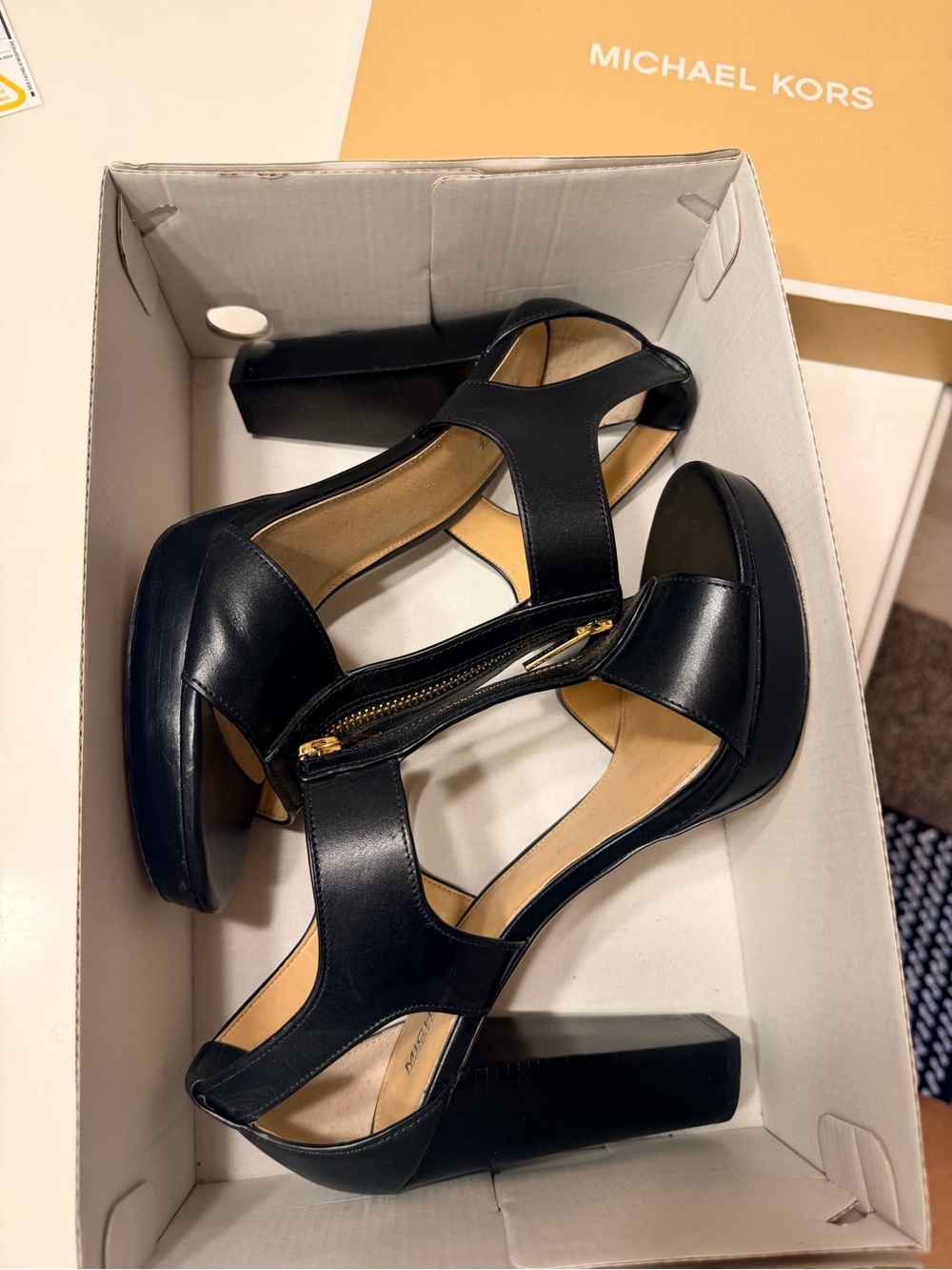 Michael Kors Black Leather Zip-Front Platform Heels